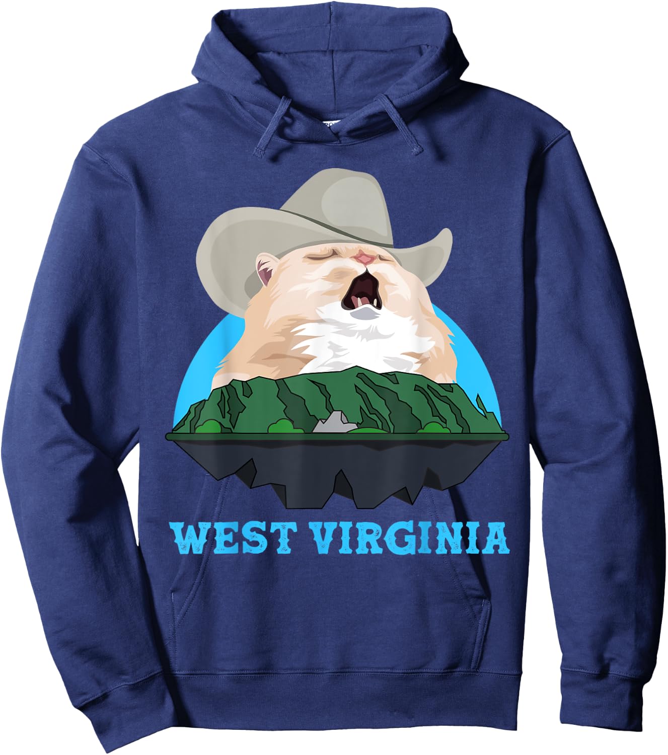 West Virginia Cowboy Cat Singing Meme Meowdy Hoodie - Hoodie | Navy