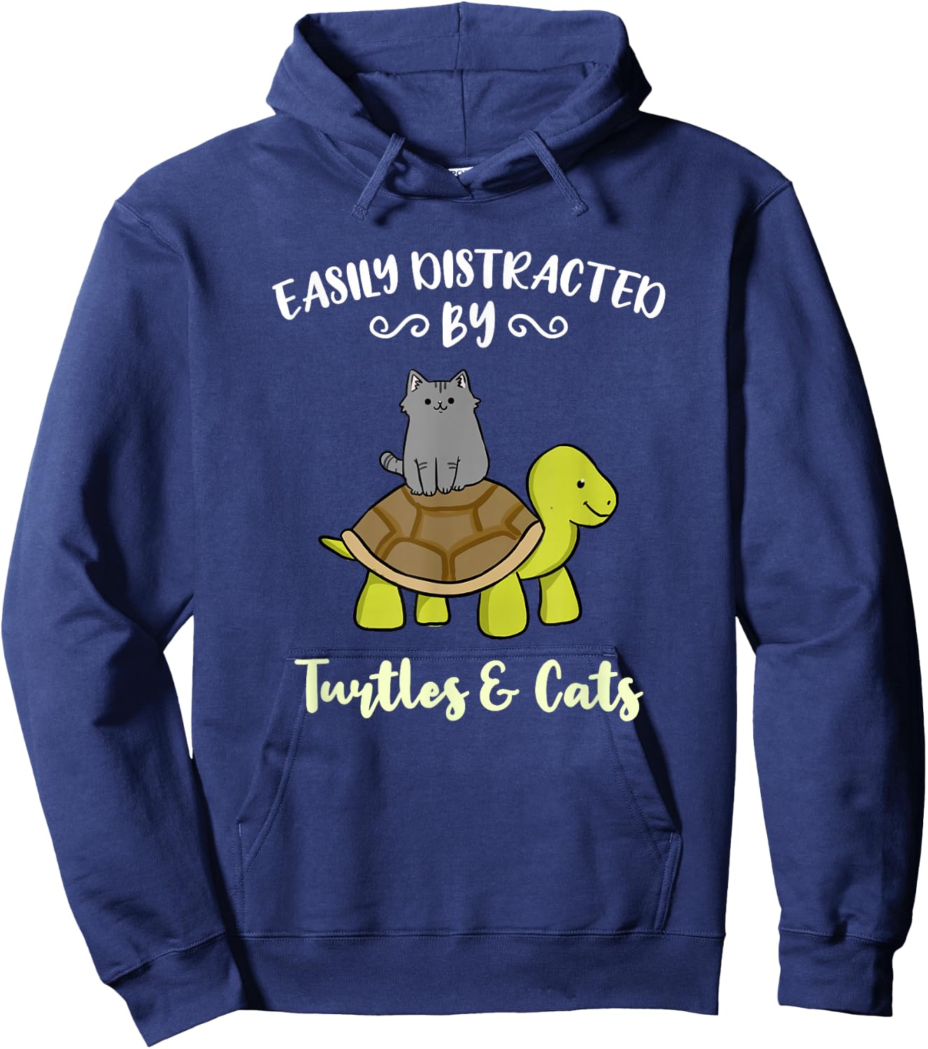 Easily Distracted By Turtles And Cats Hoodie - Hoodie | Navy