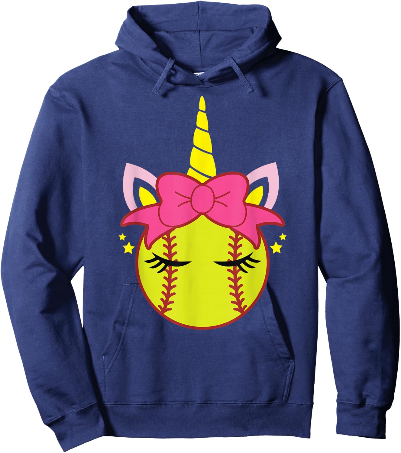 Coquette Unicorn Softball Bow Girls Women Hoodie - Hoodie | Navy