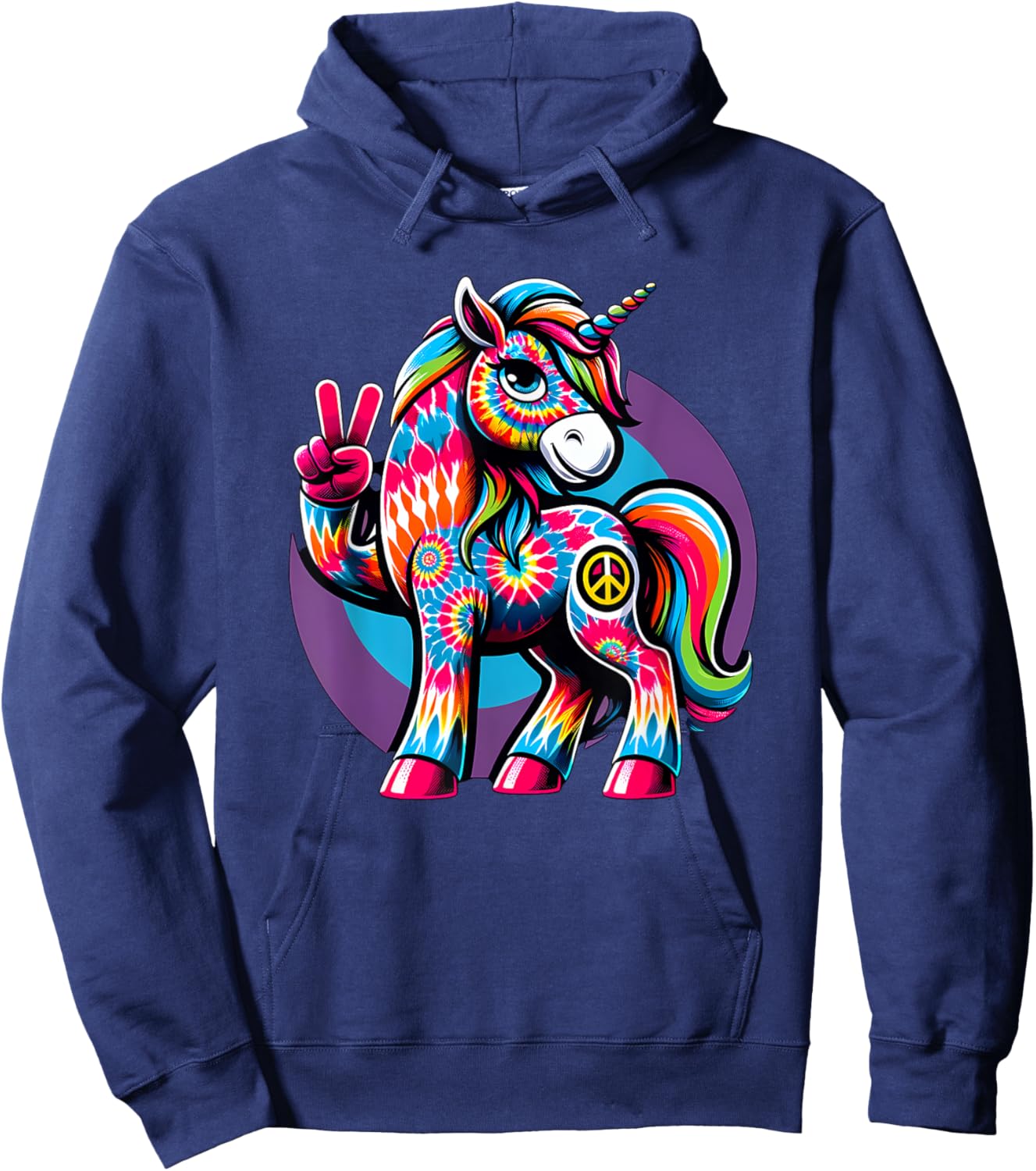 Peace Sign Tie Dye Unicorn Hoodie - Hoodie | Navy