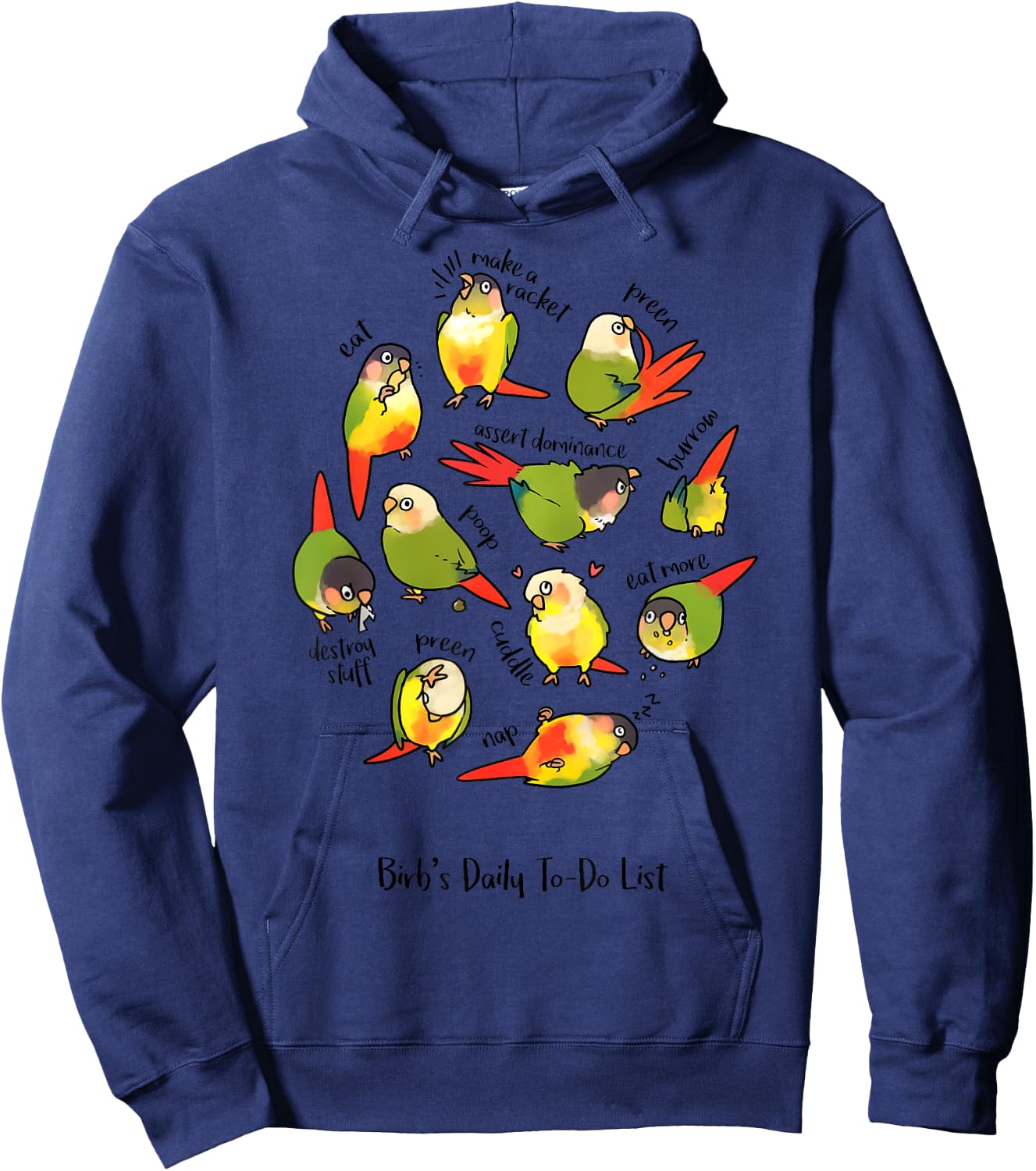 Green Cheek Conure's Daily To-Do List Hoodie - Hoodie | Navy