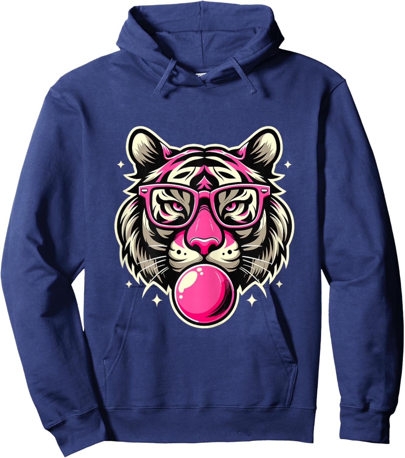 Pink Tiger with Glasses and Bubblegum Hoodie - Hoodie | Navy
