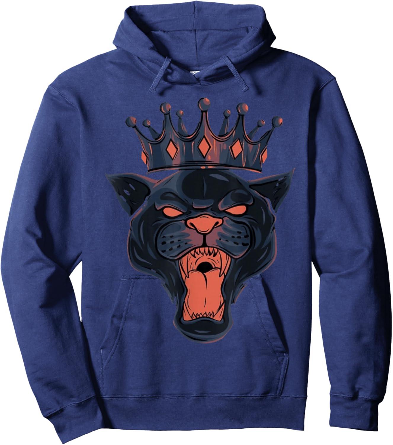 Big Black Head Puma Panther with a Crown Hoodie - Hoodie | Navy