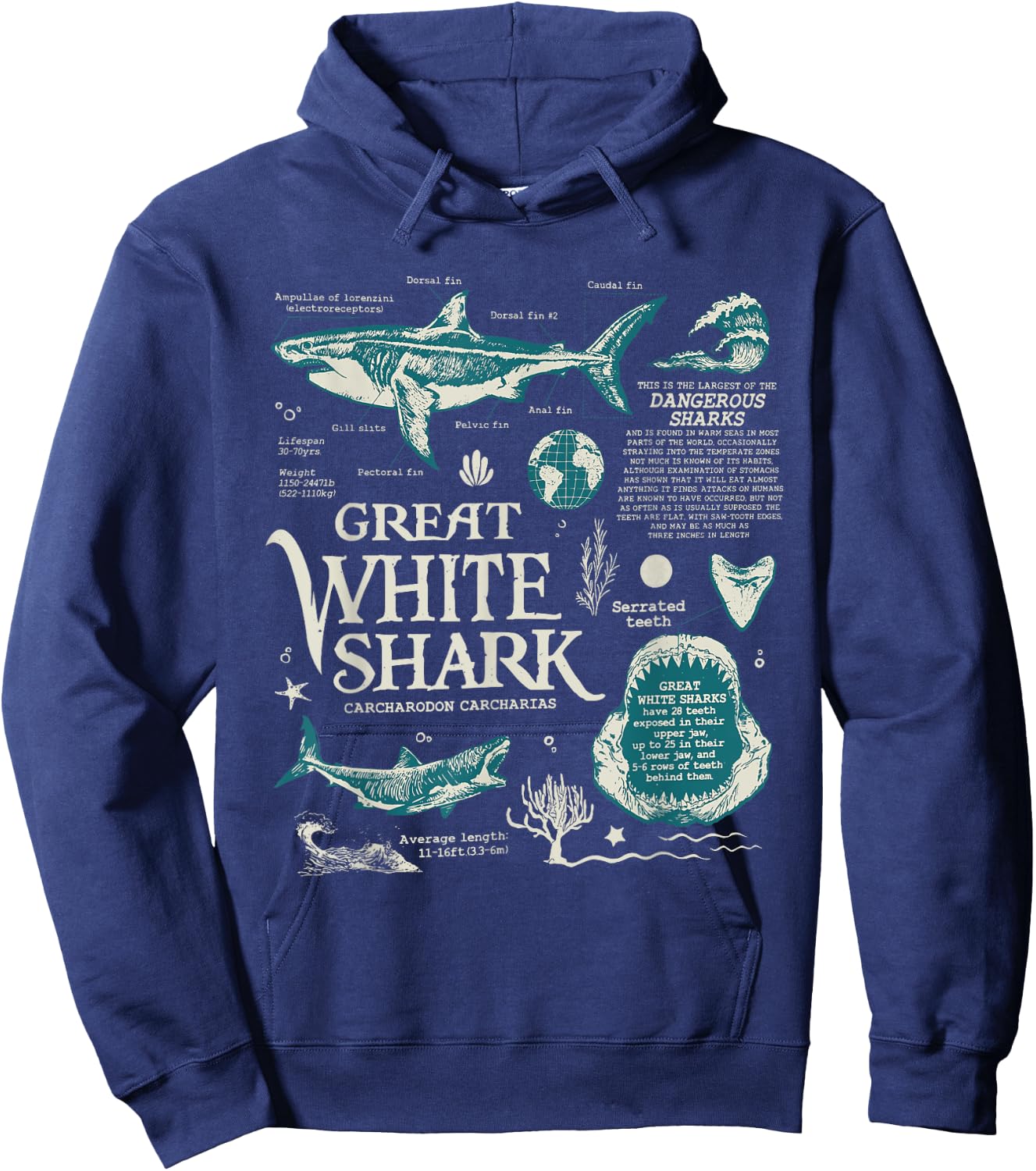 Great White Shark Anatomy , Marine Biologist Hoodie - Hoodie | Navy