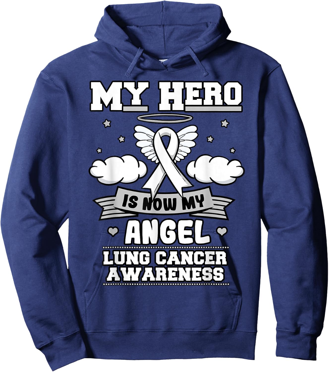 My hero is now my angel lung cancer awareness Hoodie - Hoodie | Navy