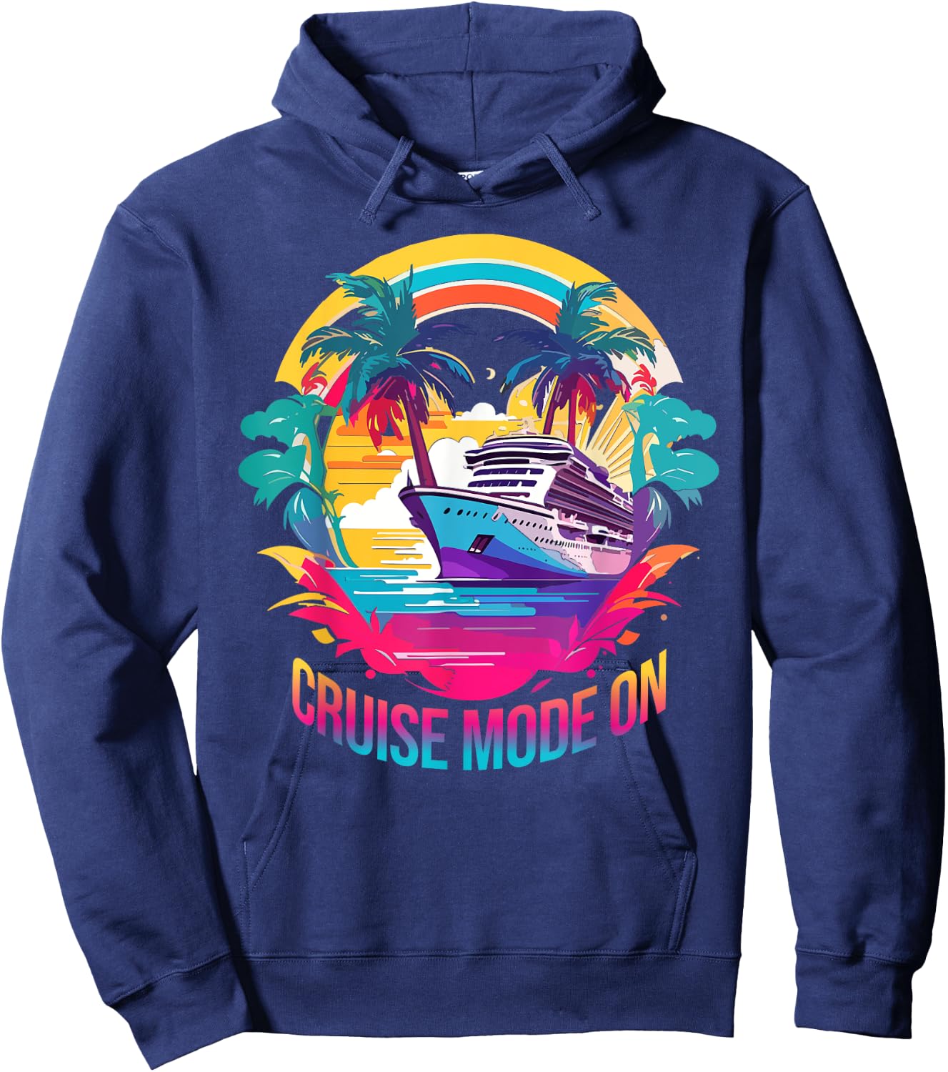 Cruise Mode On colorful cruiseship design Hoodie - Hoodie | Navy