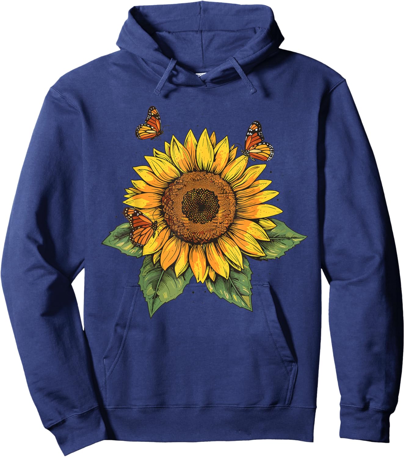Sunflower and Butterfly Hoodie - Hoodie | Navy