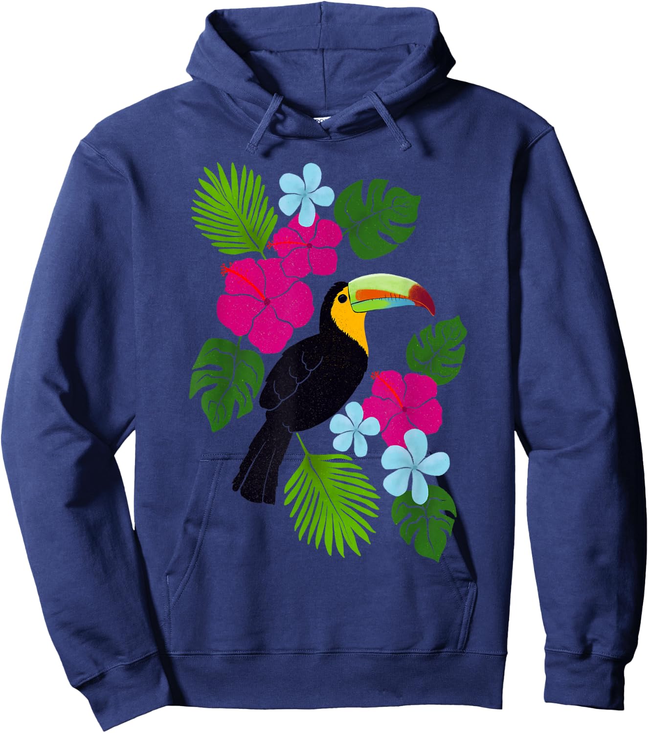 Tropical Toucan With Bright Florals and Leaves Hoodie - Hoodie | Navy
