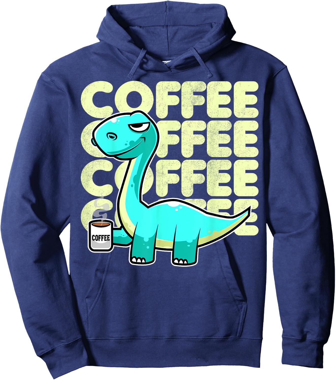 Cute Dinosaur Drinking Coffee Kawaii Neko Anime Hoodie - Hoodie | Navy