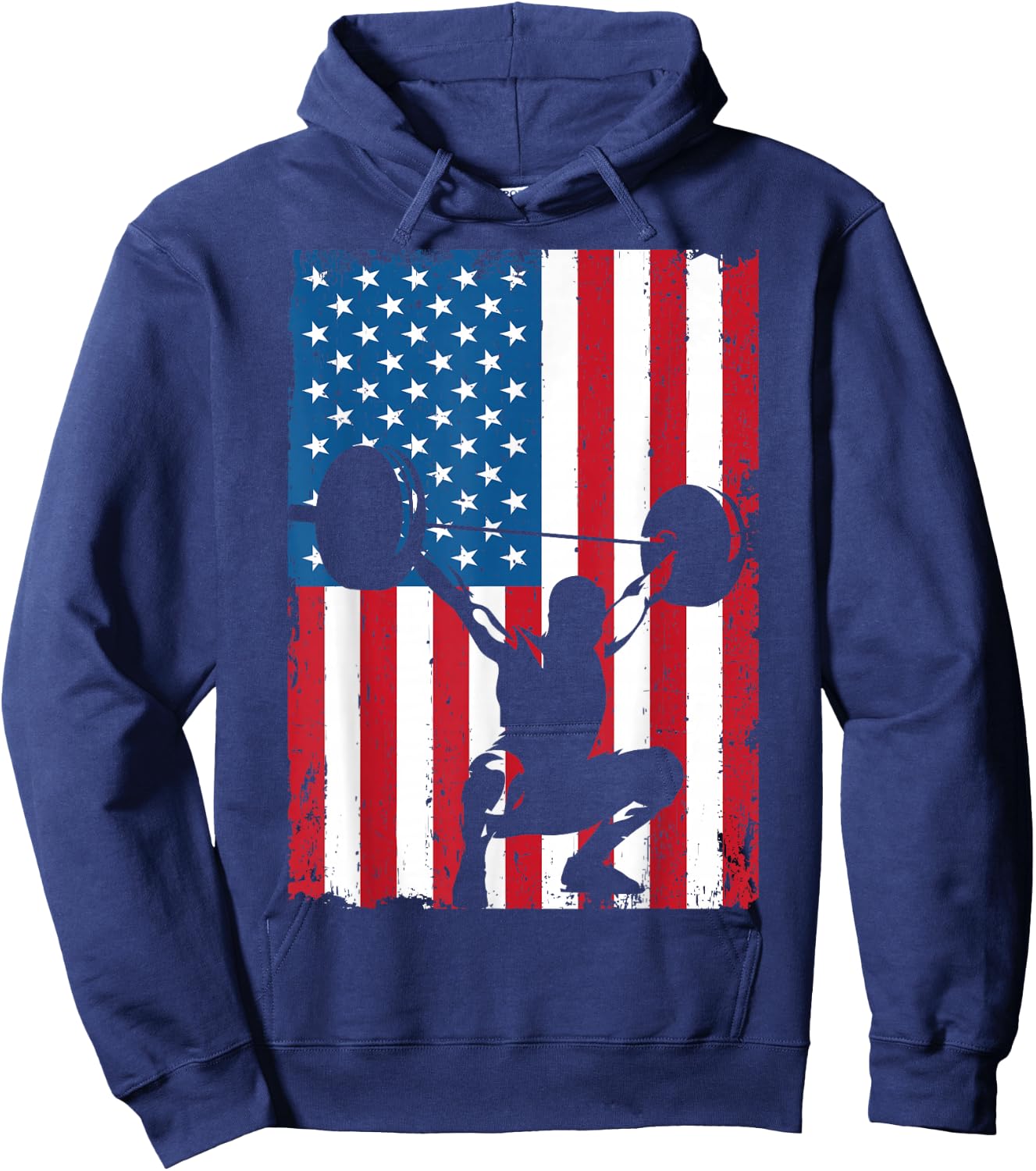 USA American Flag Weightlifting Vintage Sports Hoodie - Hoodie | Navy