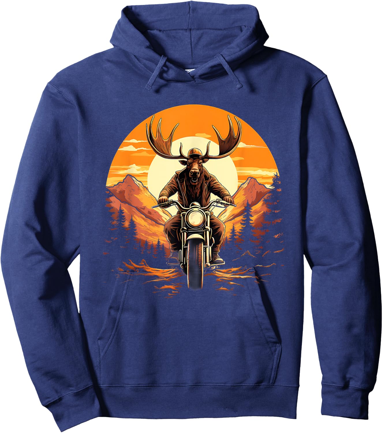 Biker Moose Riding Motorcycle Hoodie - Hoodie | Navy