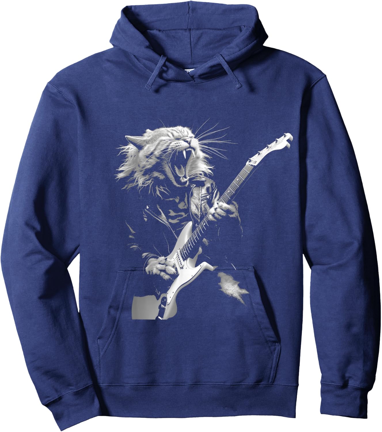 Rock Cat Playing Guitar Funny Guitar Cat Design Hoodie - Hoodie | Navy