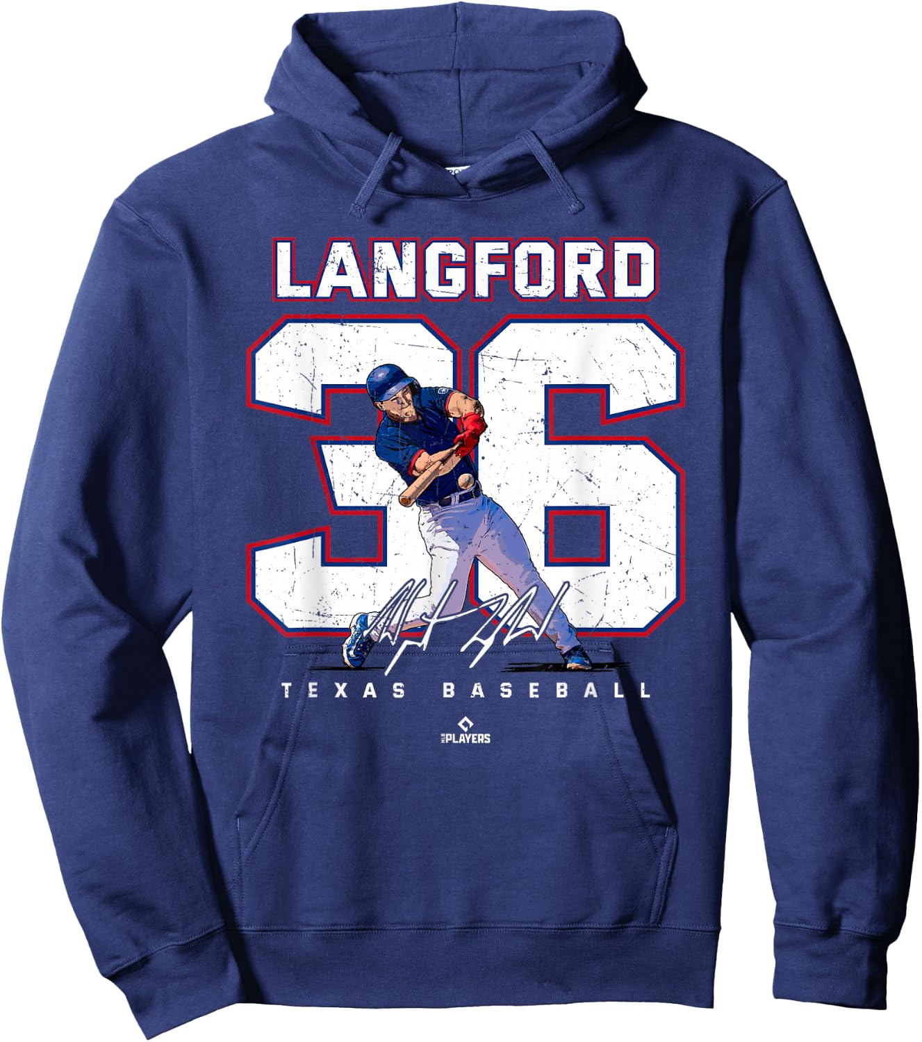 Number and Portrait Wyatt Langford Texas MLBPA Hoodie - Hoodie | Navy