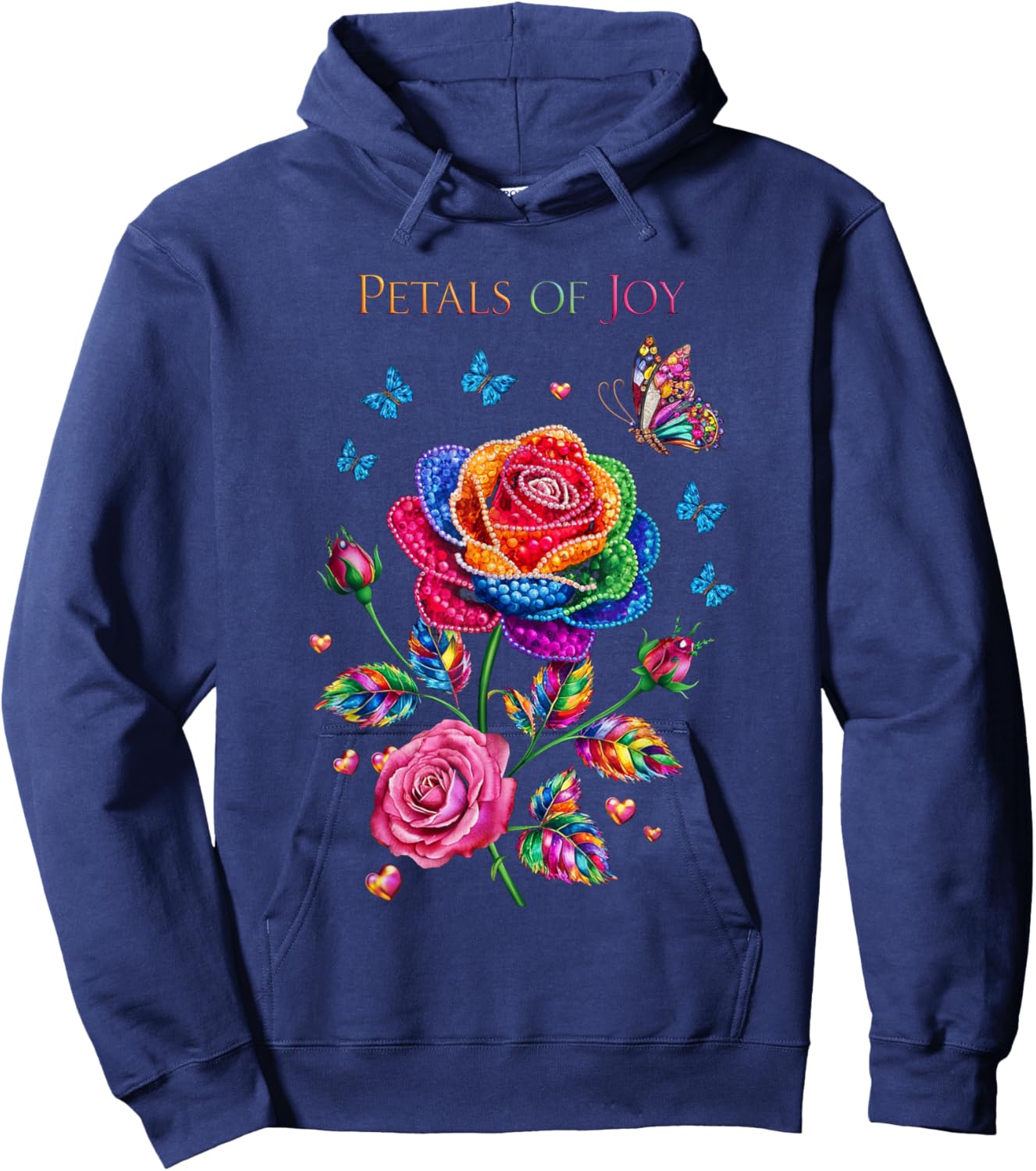 Petals of Joy Colorful Rose and Butterfly Art Hoodie - Hoodie | Navy