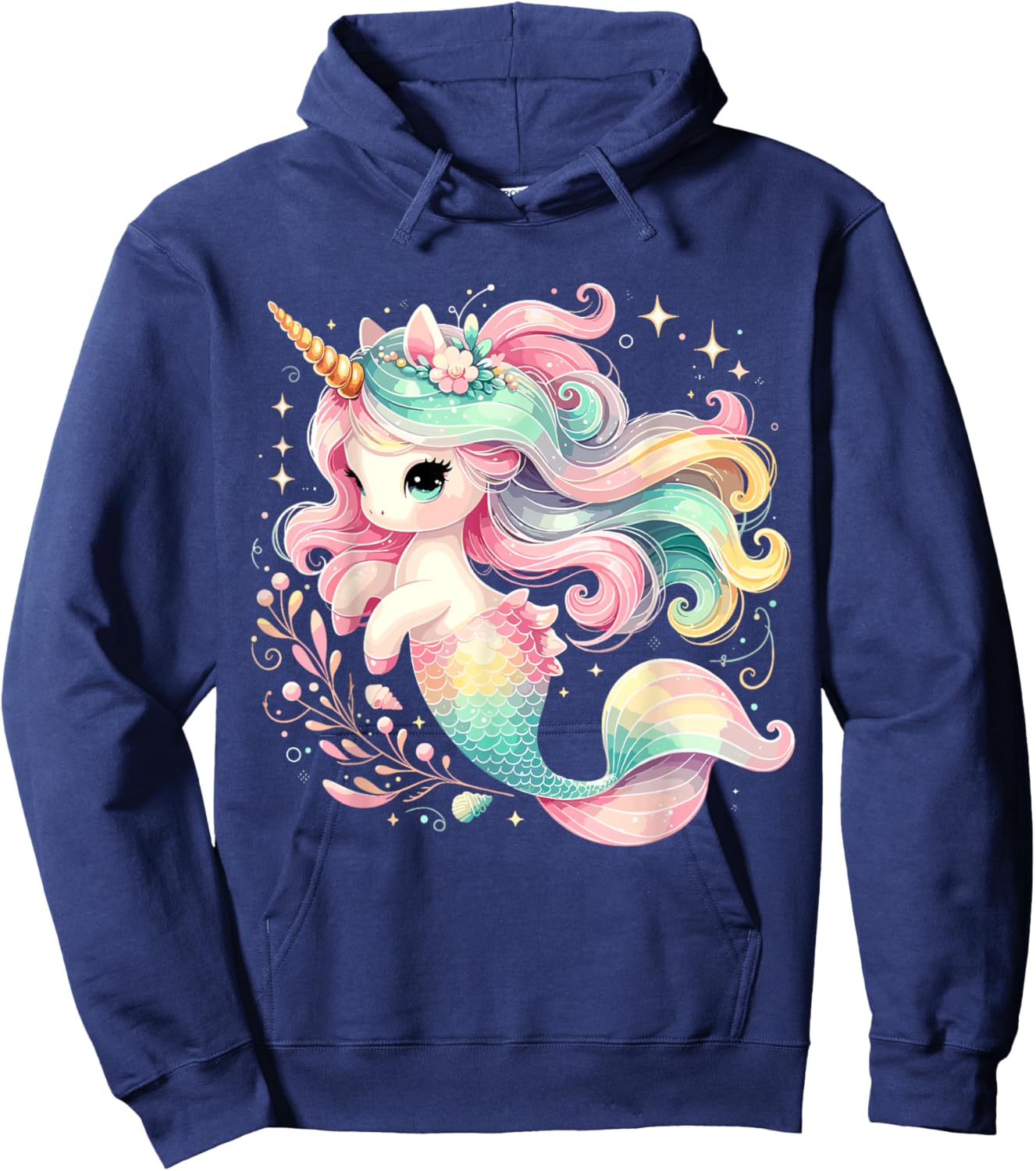 Unicorn Mermaid Birthday Party Girl Mermicorn Hoodie - Hoodie | Navy