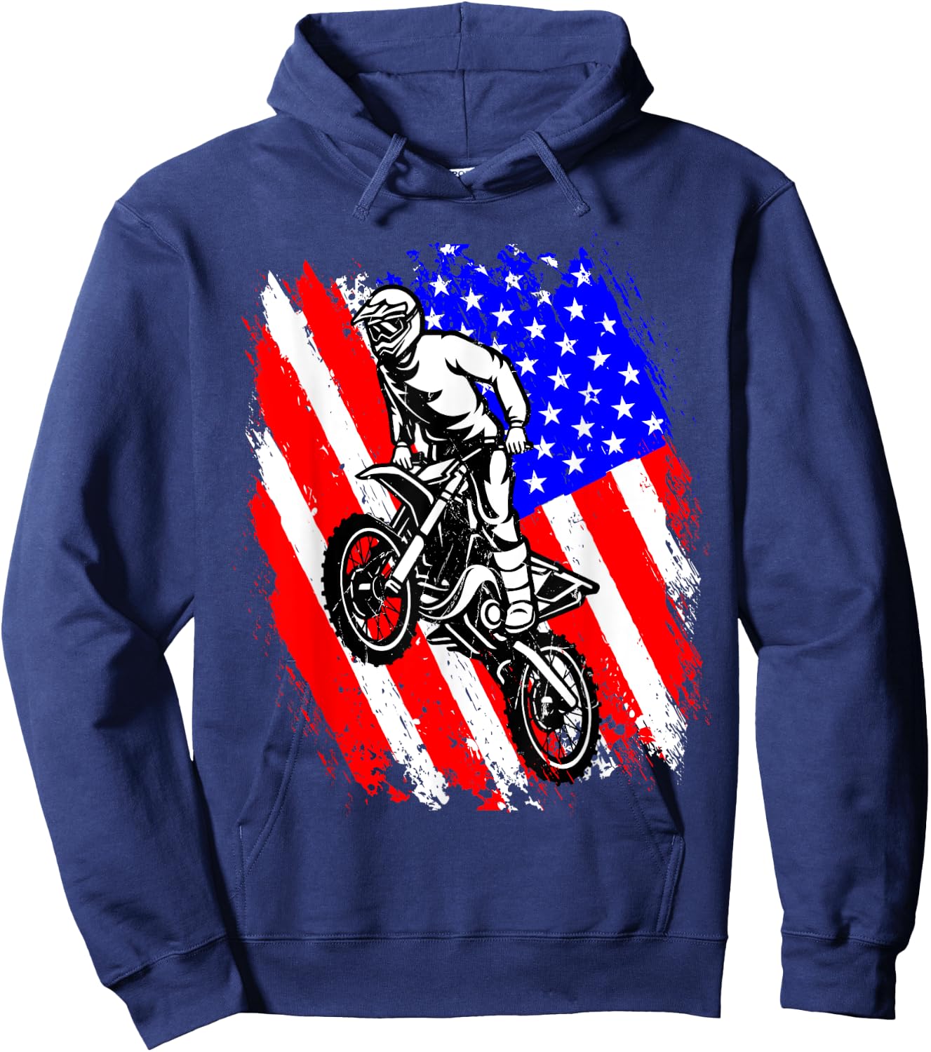Dirt Bike USA Flag Motocross American Flag Hoodie - Hoodie | Navy