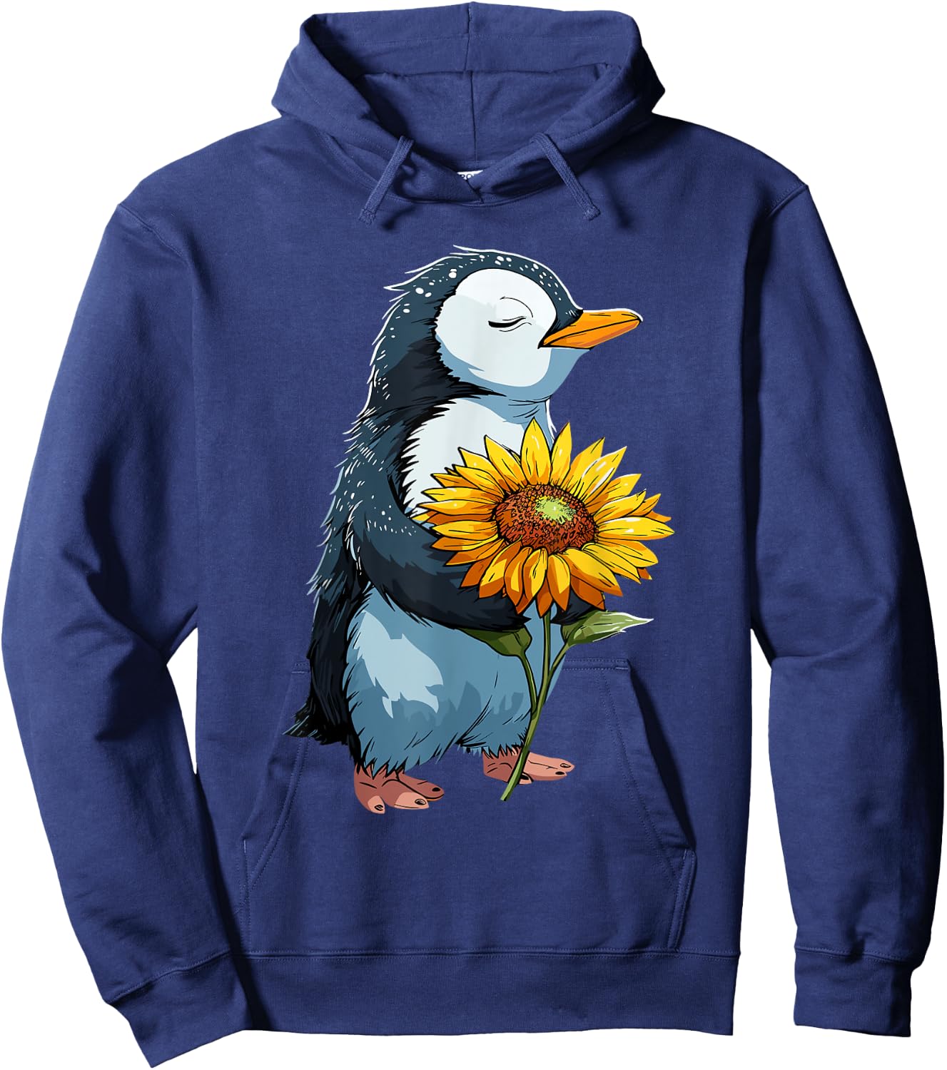Penguin Holding Sunflower Cute Penguin Lover Hoodie - Hoodie | Navy