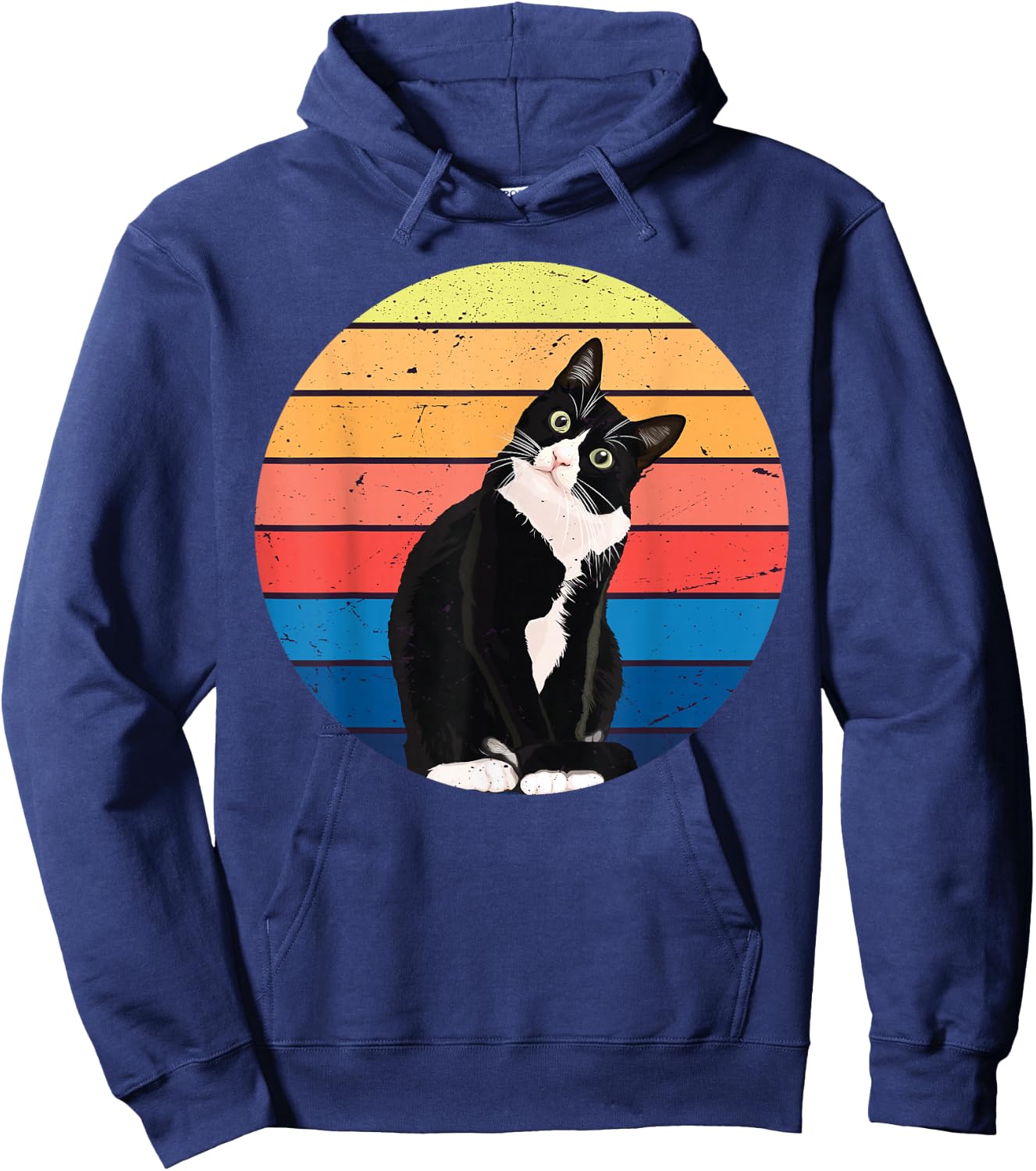 Tuxedo Cat Gift Retro Colors for Animal Lovers Hoodie - Hoodie | Navy
