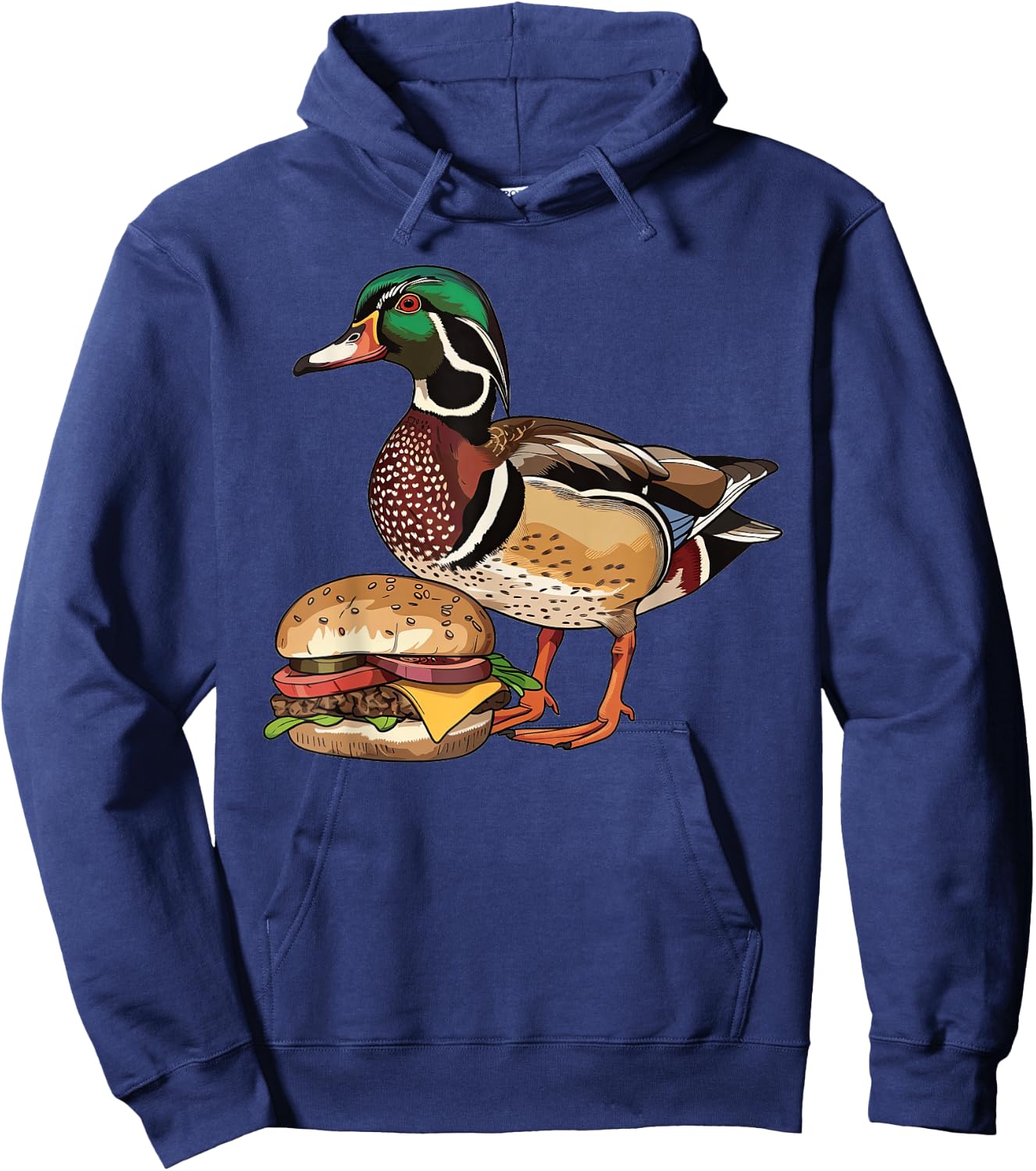 Wood Duck Eating A Hamburger Hoodie - Hoodie | Navy