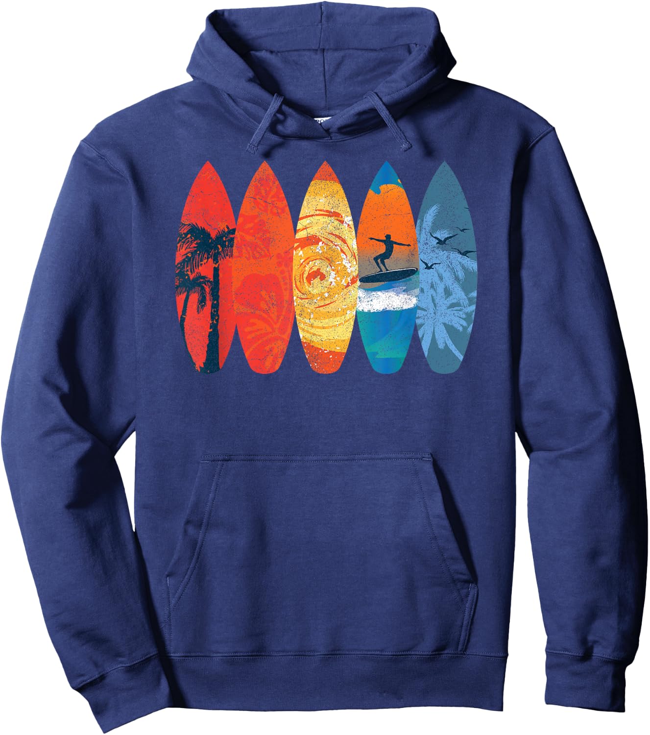 Surfing Surfer Palm Tree Surfboard Sunset Wave Hoodie - Hoodie | Navy