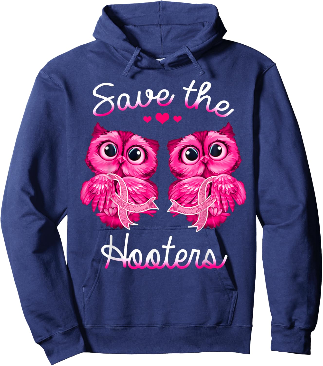 Owl Breast Cancer Awareness Save The Hooters Hoodie - Hoodie | Navy