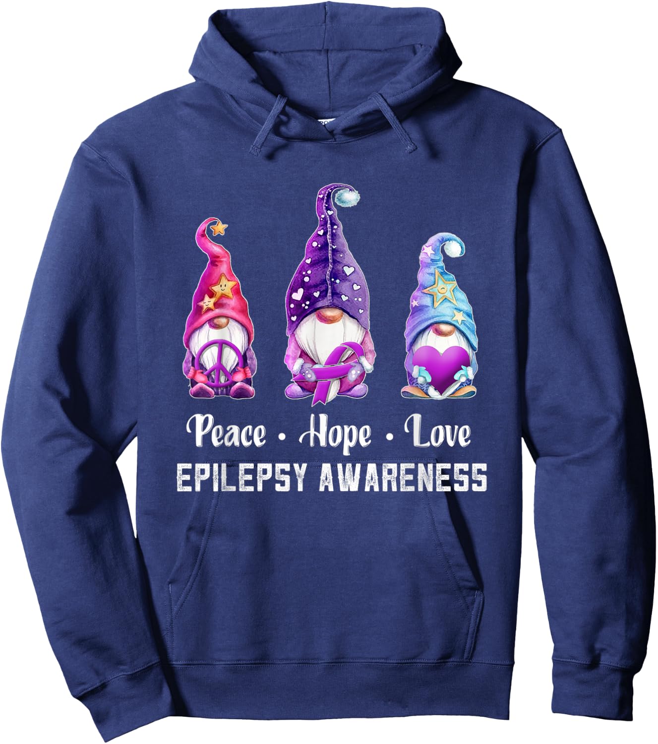Peace Hope Love Gnomes Epilepsy Awareness Hoodie - Hoodie | Navy