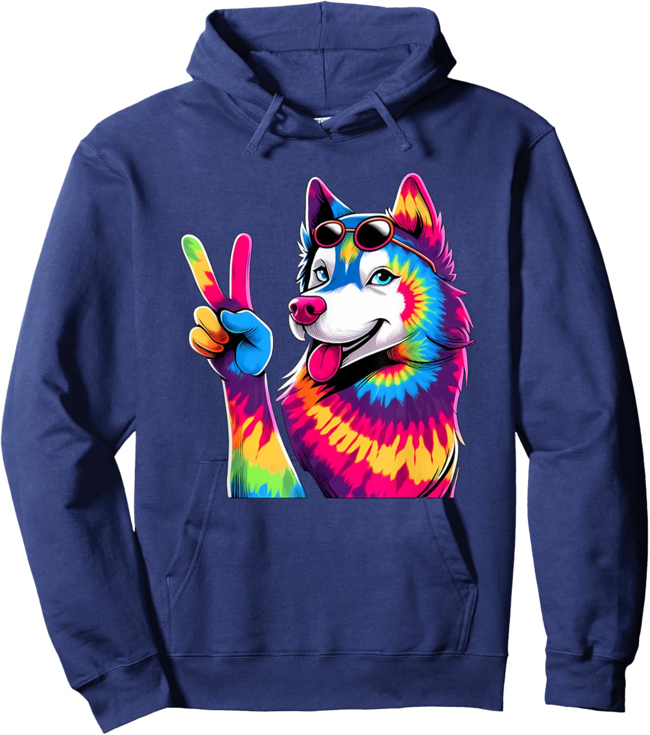 Peace Sign Tie Dye Husky dog Men Women Kids Hoodie - Hoodie | Navy