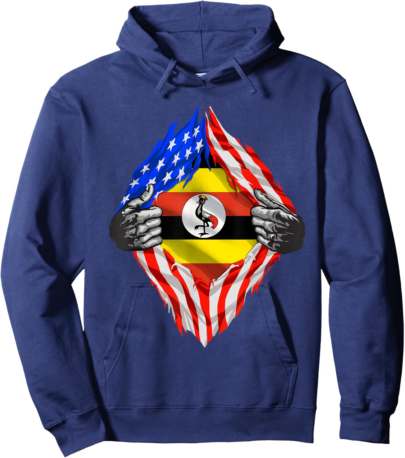 Super Ugandan Heritage Uganda Roots USA Flag Hoodie - Hoodie | Navy