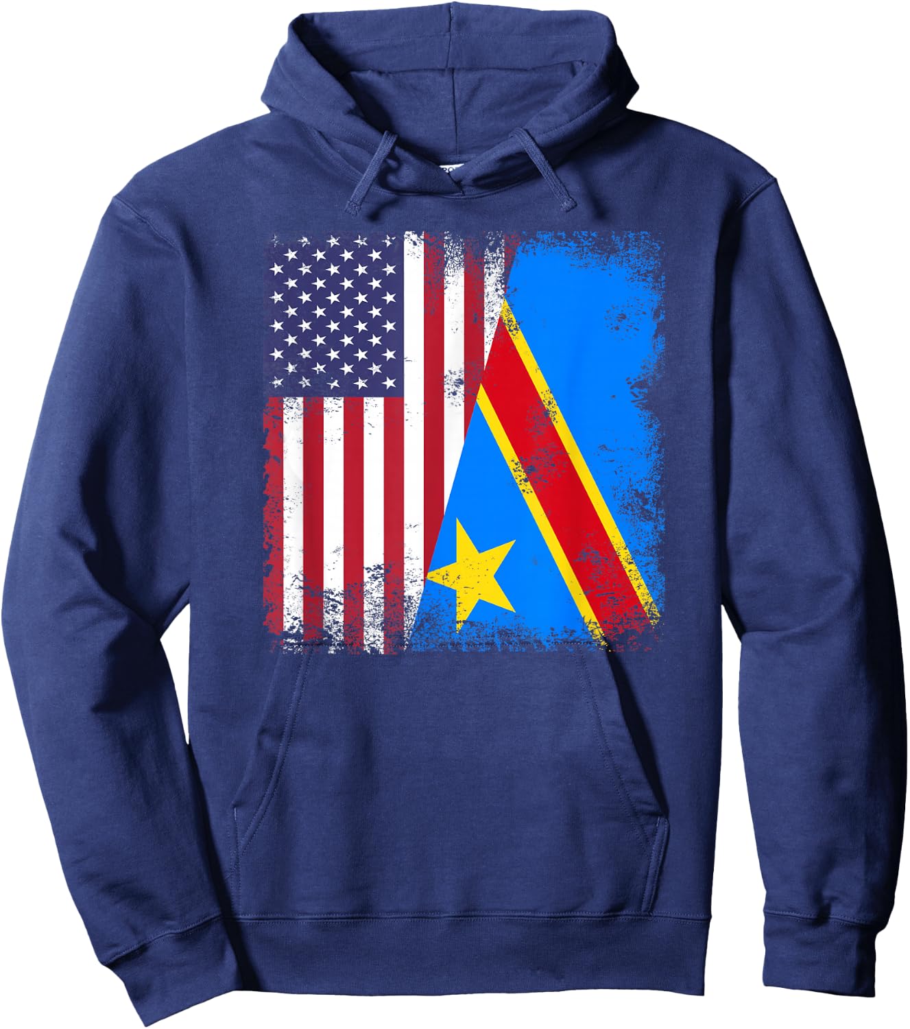 Half Congolese Flag | Vintage Congo USA Gift Hoodie - Hoodie | Navy