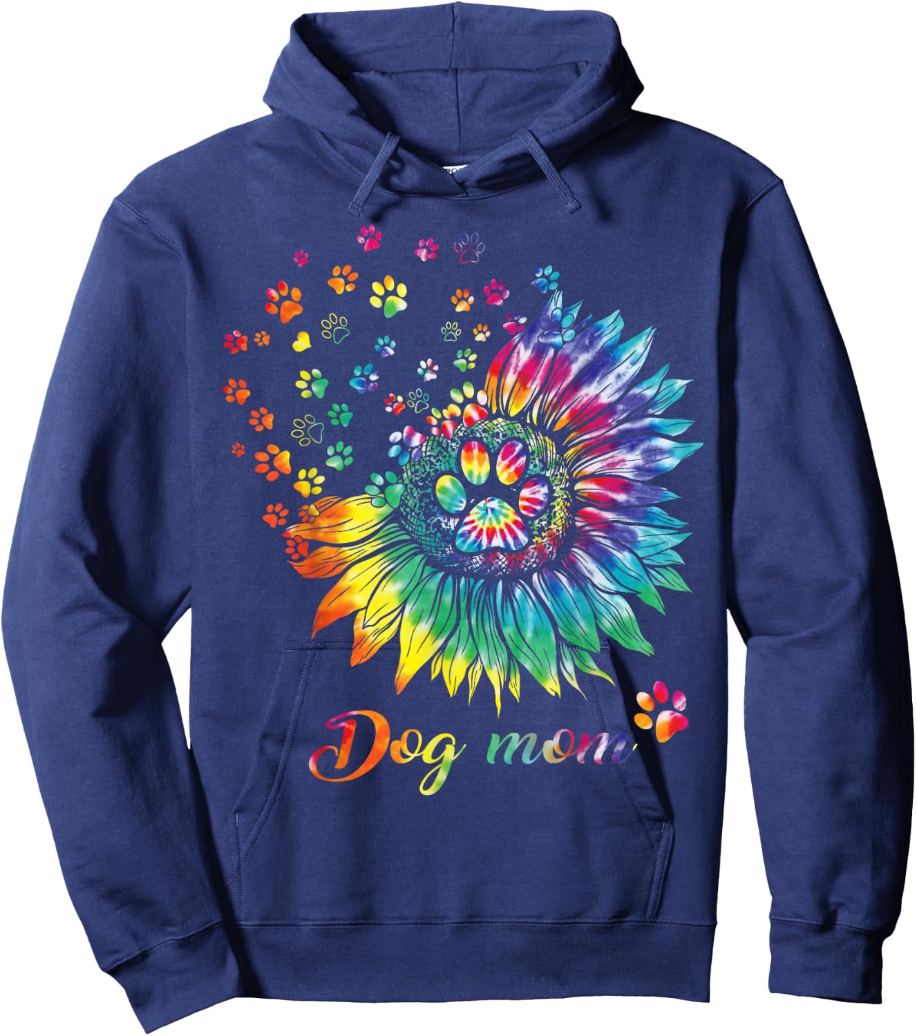 Sunflower Dog Mom Tie Dye Dog Lover Funny Hoodie - Hoodie | Navy