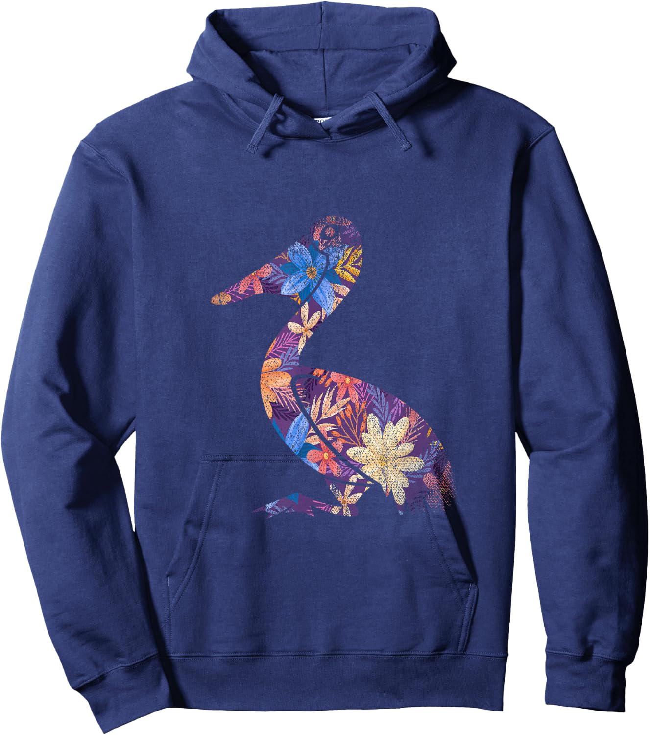 Water Bird Design Pelican Beak Floral Pelican - -Adults - Black - Small - Short Sleeve - Classic Fit - Cotton 65%, Polyester 35% Hoodie - Hoodie | Navy