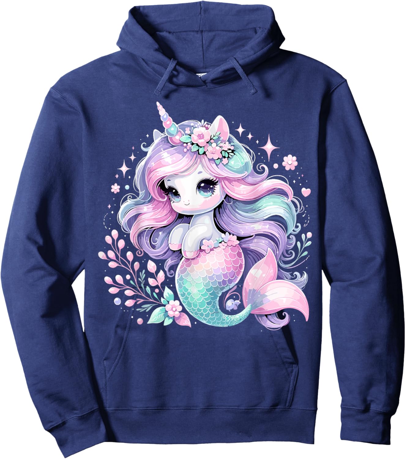 Unicorn Mermaid Girls Birthday Party Mermicorn Hoodie - Hoodie | Navy
