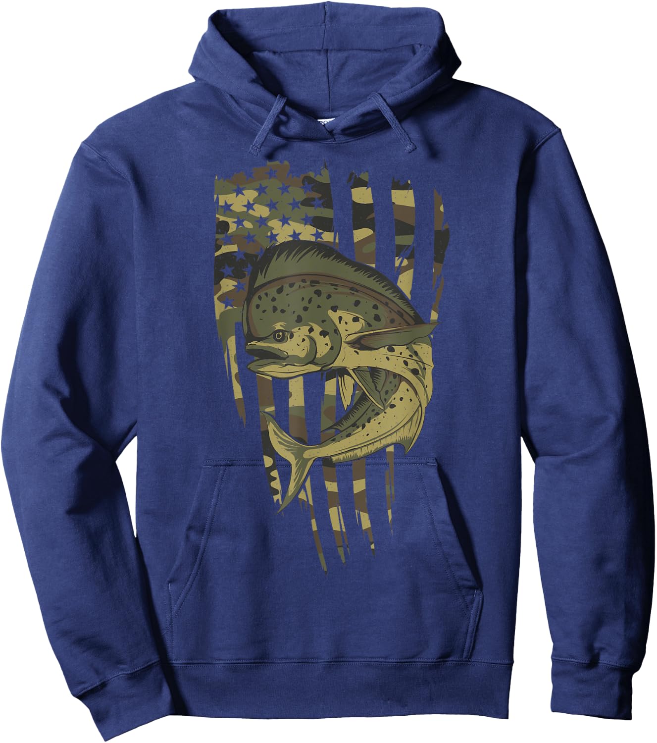 Vintage US Flag Camo Mahi Mahi Fishing Hoodie - Hoodie | Navy