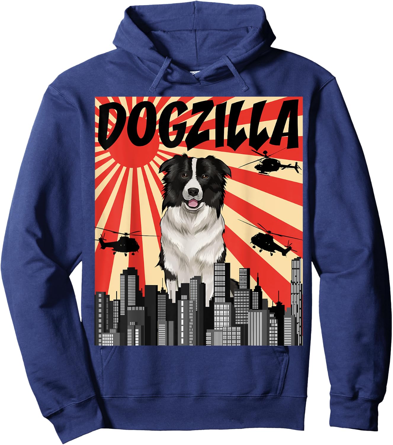 Funny Retro Japanese Dogzilla Border Collie Hoodie - Hoodie | Navy