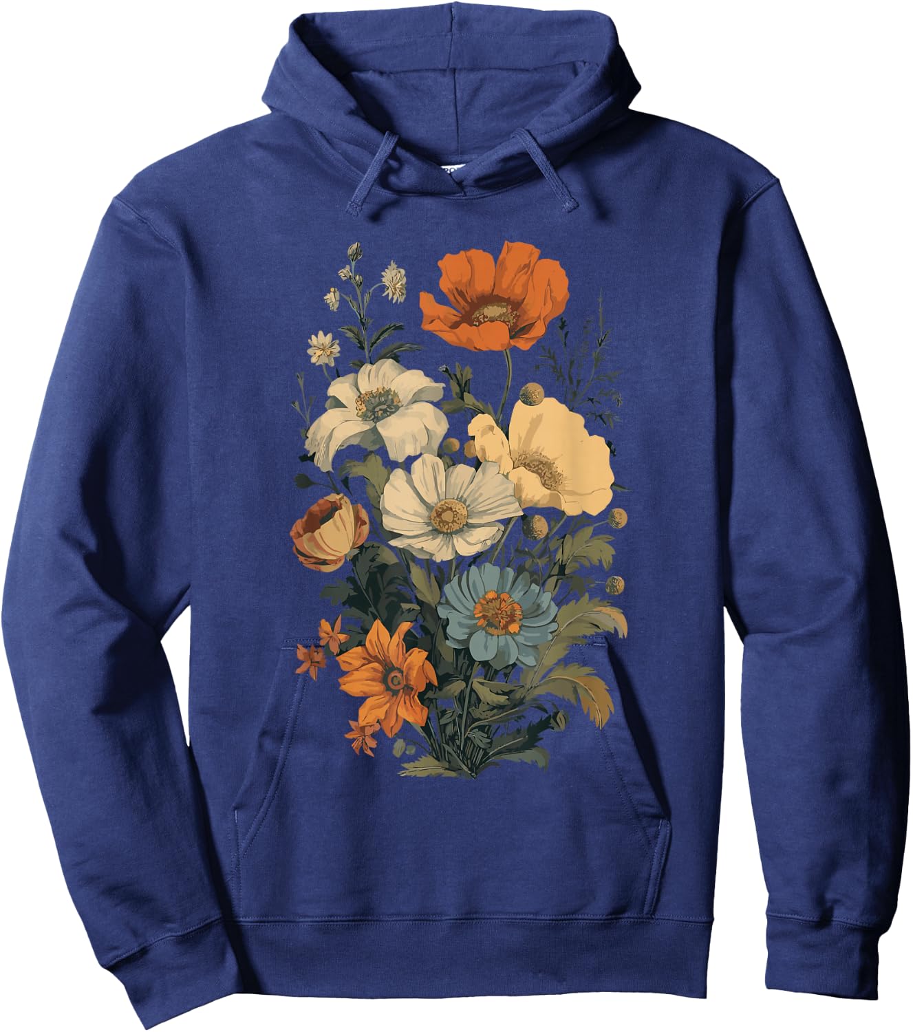 Vintage Flowers Floral Pressed Flower Hoodie - Hoodie | Navy
