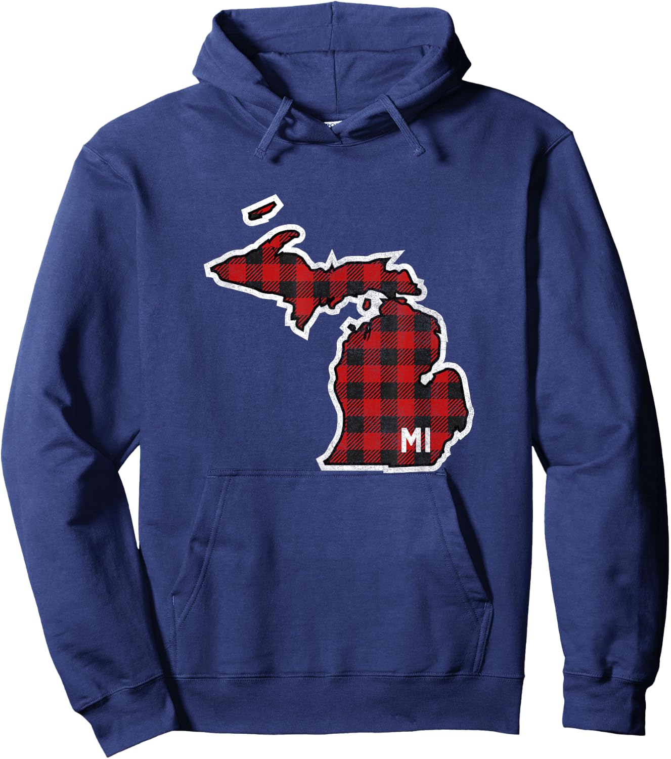Best Michigan Buffalo Plaid MI State Outline Hoodie - Hoodie | Navy
