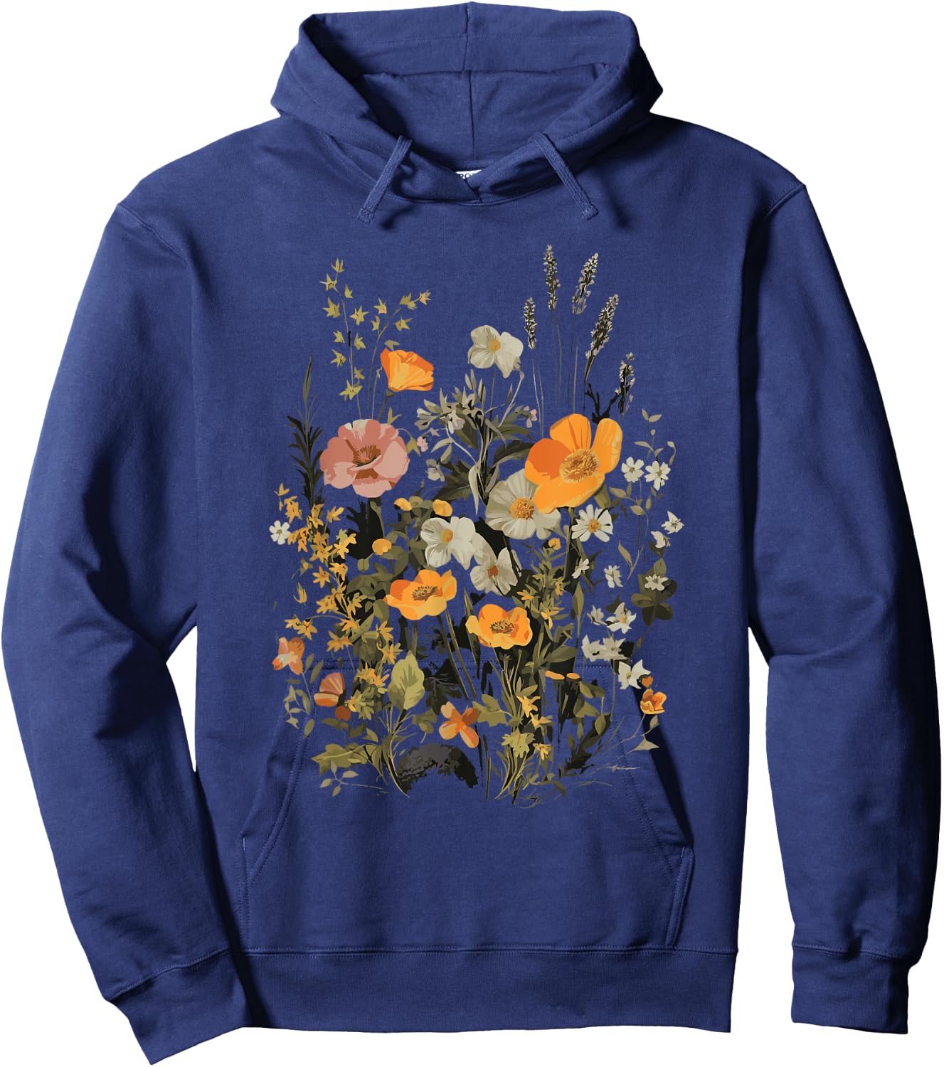 Vintage Flowers Floral Pressed Flower Hoodie - Hoodie | Navy