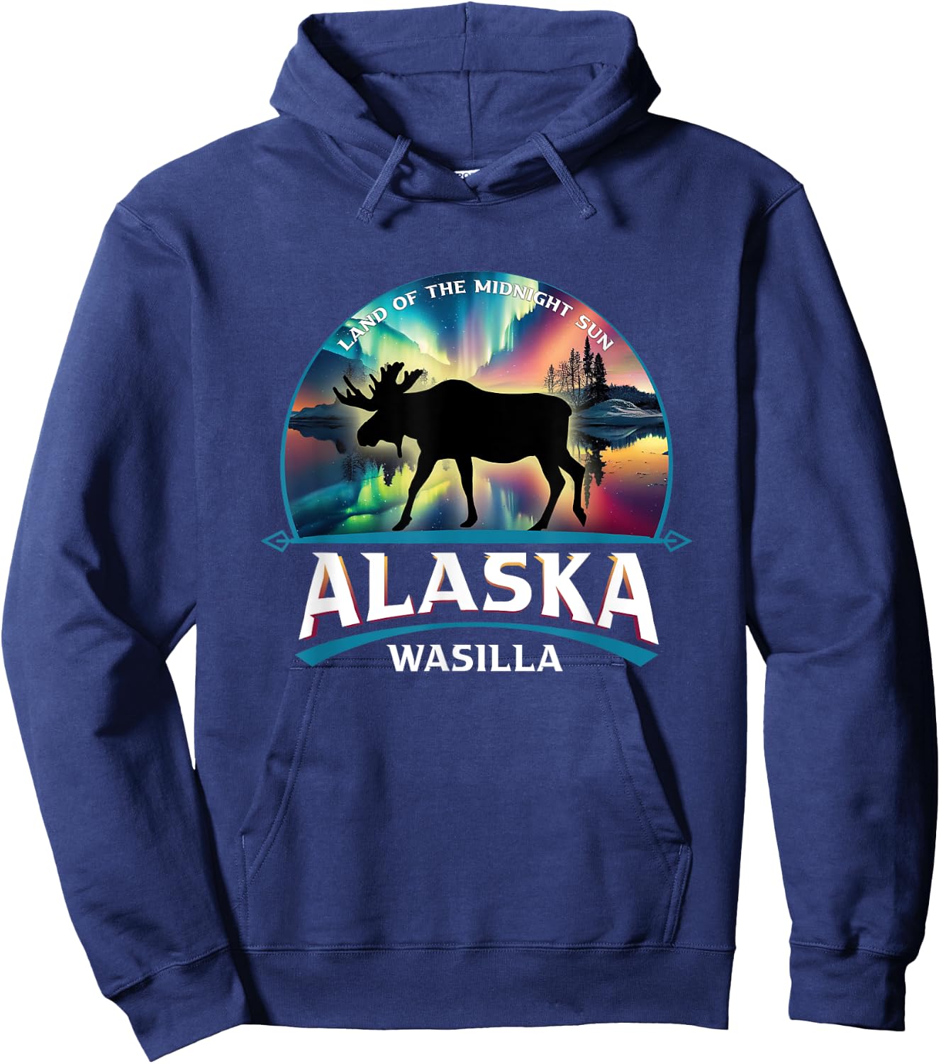 Wasilla Alaska Aurora Borealis Moose Souvenir Hoodie - Hoodie | Navy