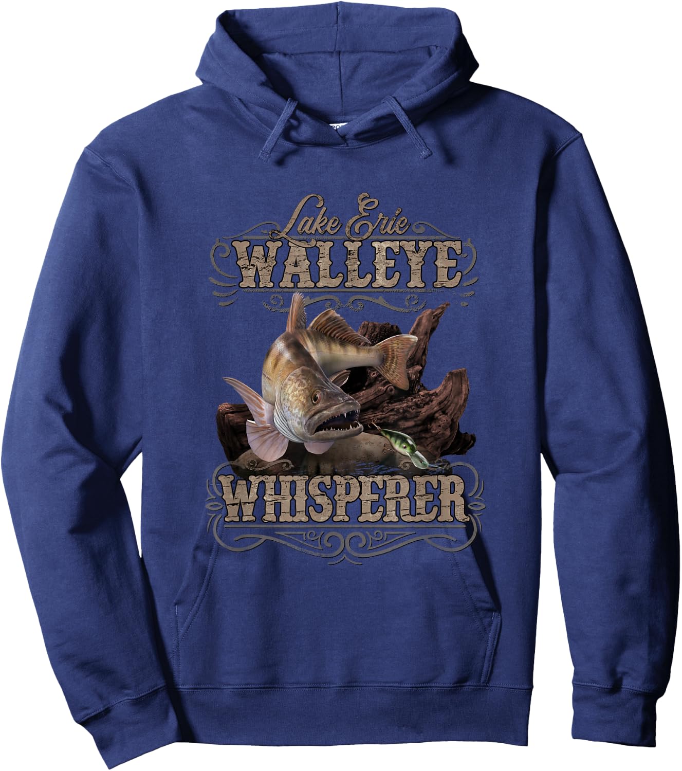 Lake Erie Walleye Whisperer Vintage Fishing Hoodie - Hoodie | Navy