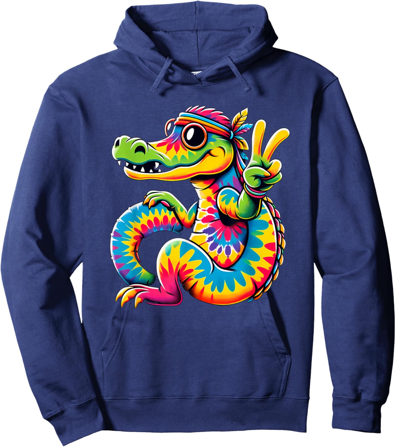 Peace Sign Tie Dye Alligator Hoodie - Hoodie | Navy