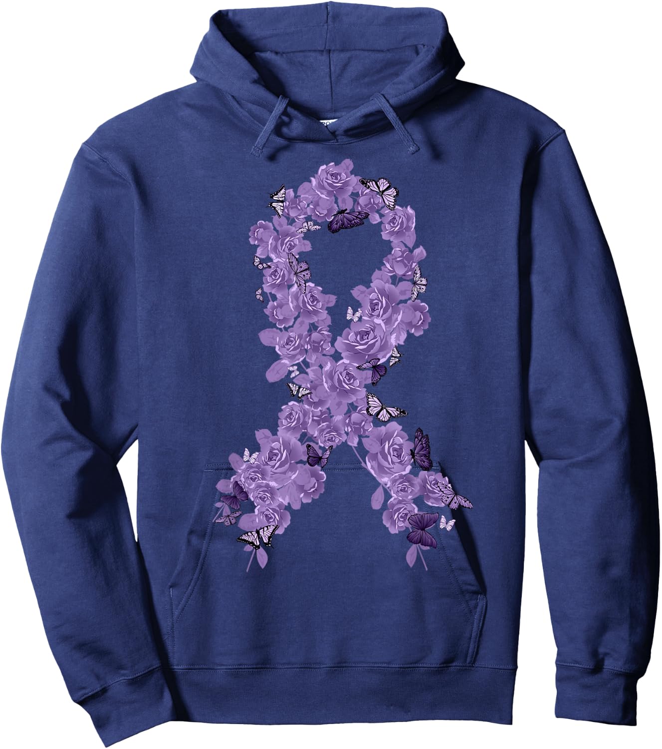 Lavender Ribbon All Cancer Awareness Hoodie - Hoodie | Navy