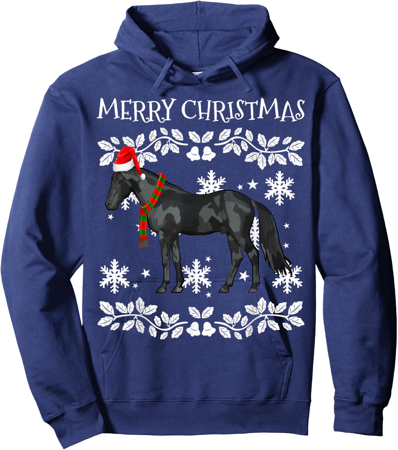 Merry Christmas Ornament Black Horse Ugly Xmas Hoodie - Hoodie | Navy