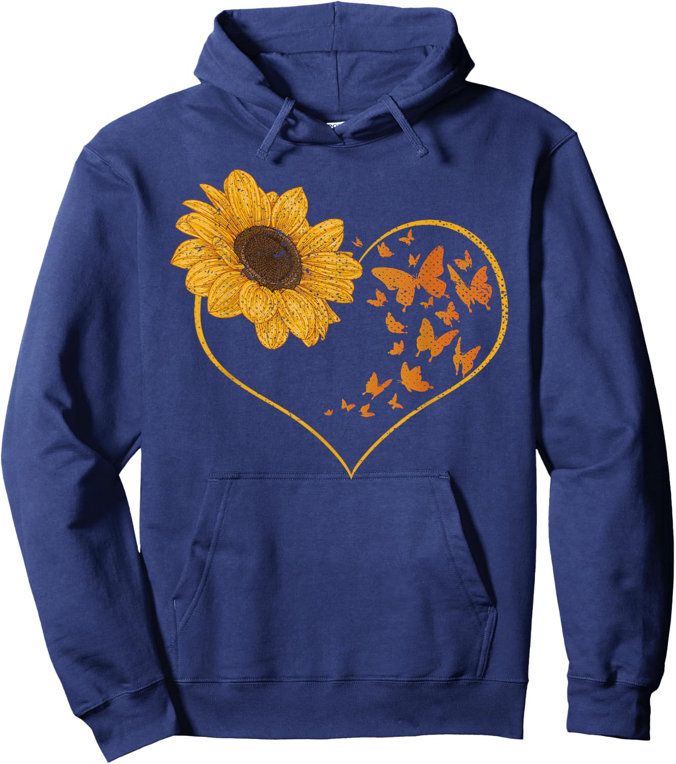 Butterfly Yellow Flowers Heart Hippie Sunflower Hoodie - Hoodie | Navy