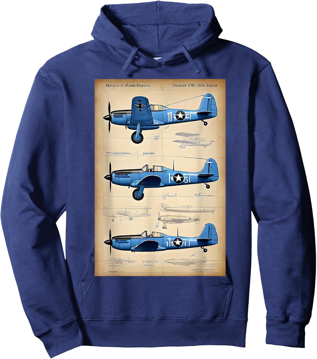 WW2 Military Aircraft Technical Drawing Hoodie - Hoodie | Navy