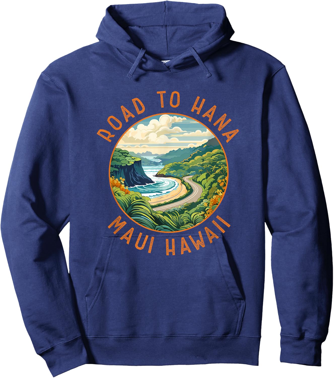 Road to Hana Maui Hawaii Distressed Circle Hoodie - Hoodie | Navy