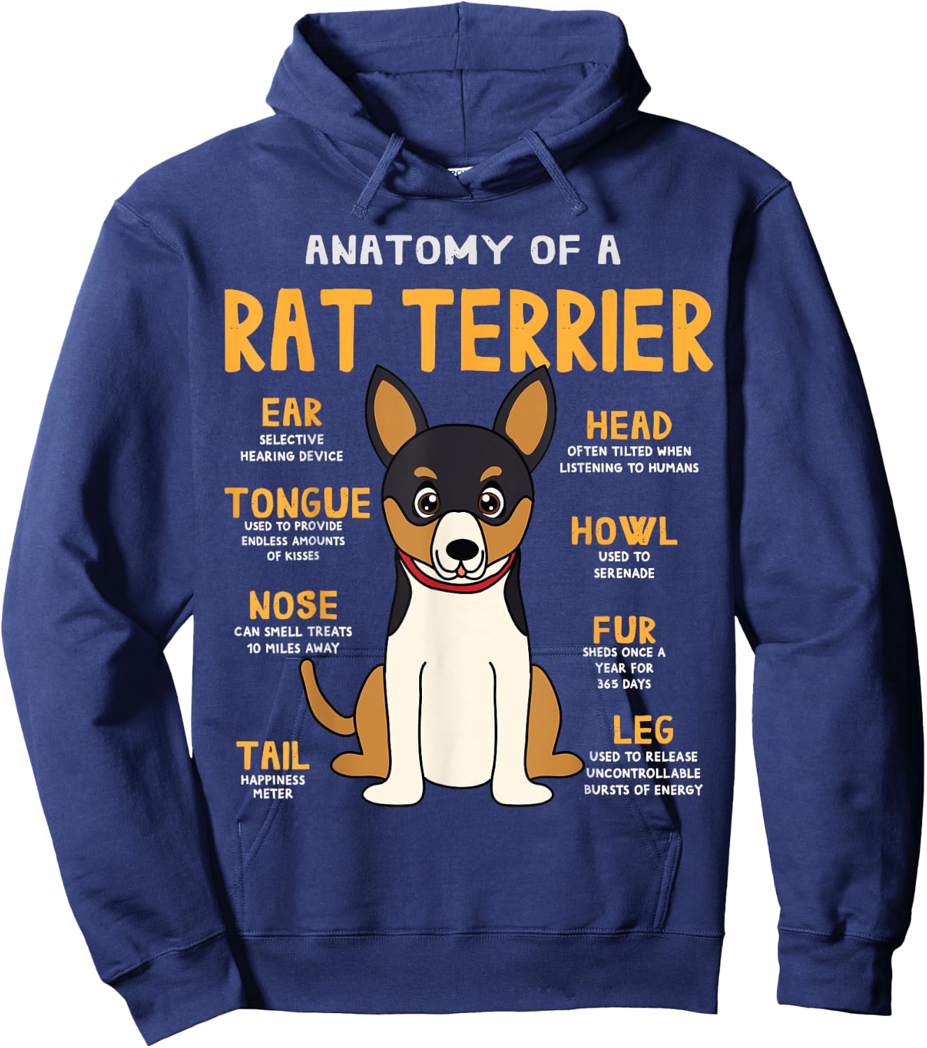 Rat Terrier Anatomy Funny Dog Mom Dad Gift Hoodie - Hoodie | Navy