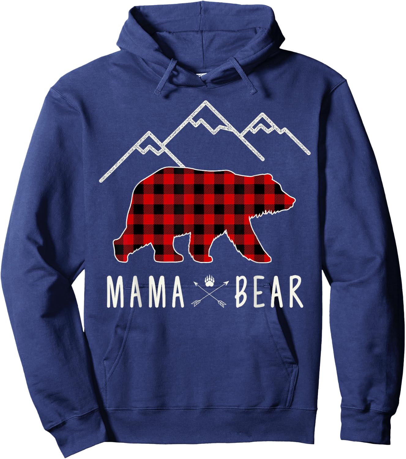 Mama Bear Gift - Buffalo Plaid Mama Bear Hoodie - Hoodie | Navy