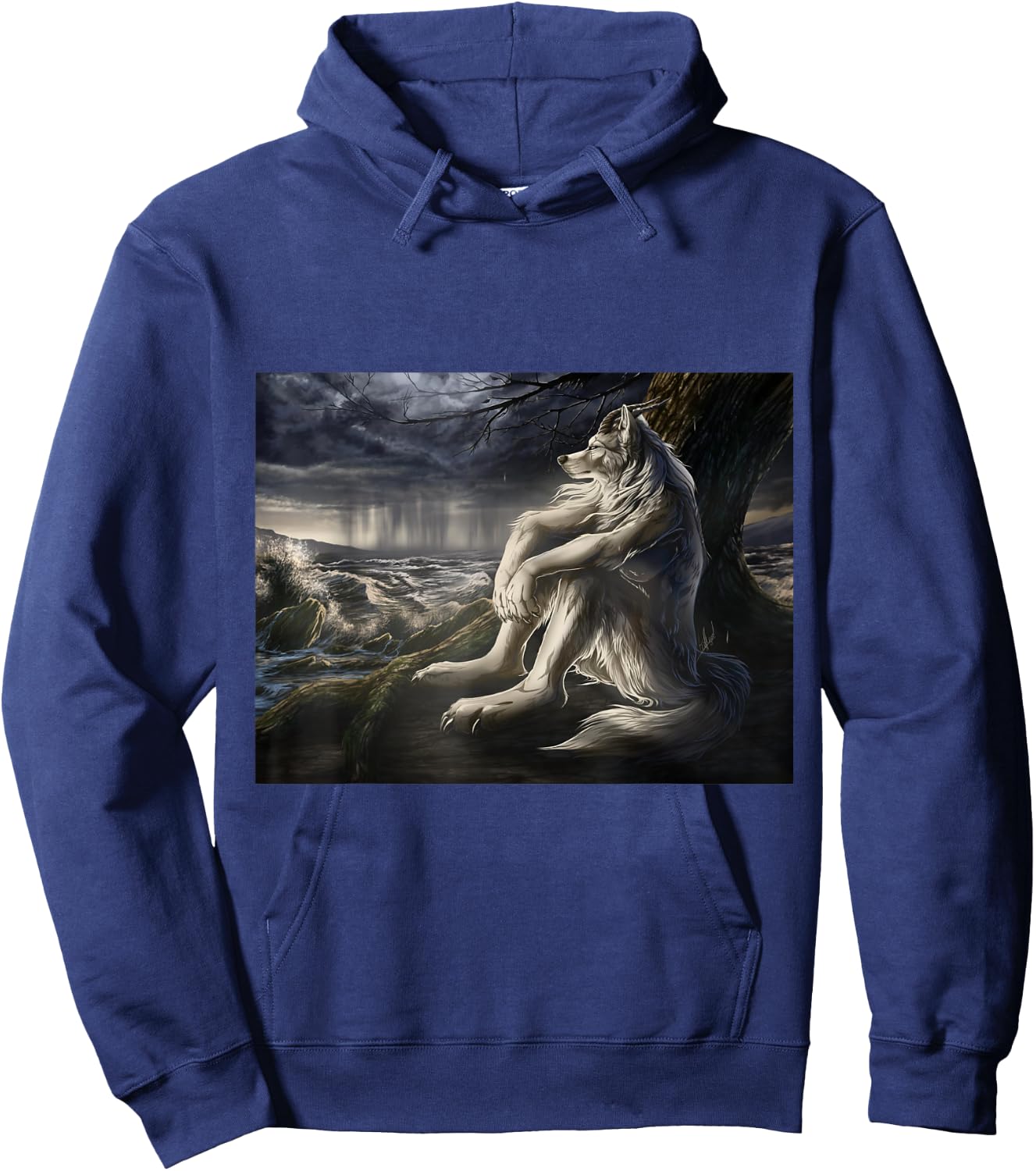 Wolf sitting under tree meme Hoodie - Hoodie | Navy