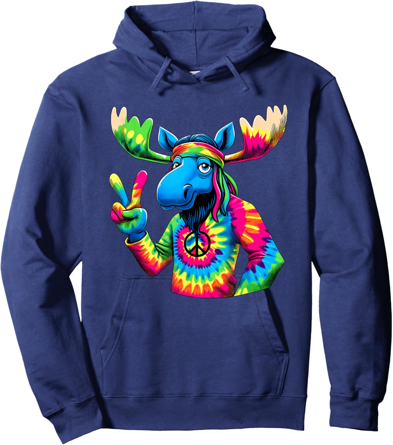 Peace Sign Tie Dye Moose Hoodie - Hoodie | Navy