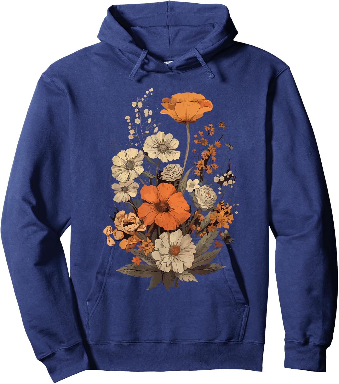 Vintage Flowers Floral Pressed Flower Hoodie - Hoodie | Navy